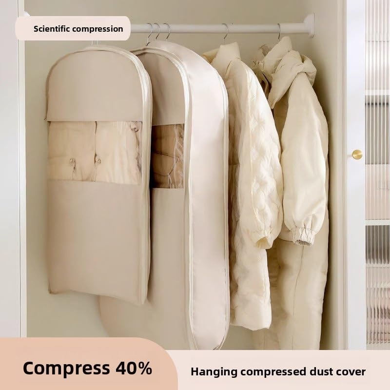 Space Saving Hanging Garment Bag with Self Compression Zipper, Upgrade Dust Cover Clothes Bags for Down Coat Down Coat Compression Dust Cove(Pink Large Size)2