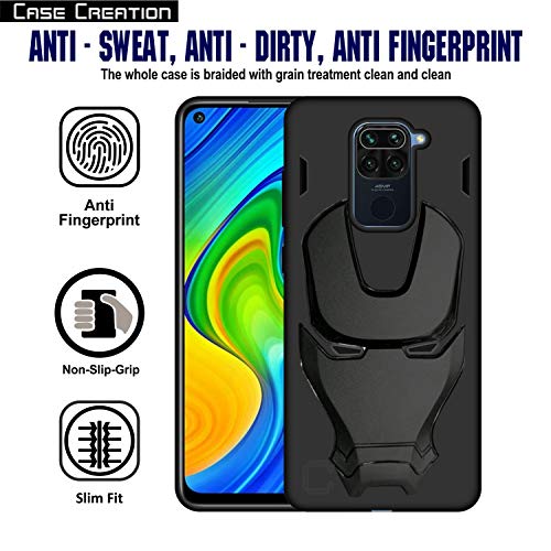 Image of COVERLY Official 3D Touch Feel Trending Real Hero Avenger Logo Mask Soft Rugged Grip Iron Man Super Power Cartoon Movie Silicone Matte Strong Back Cover for Xiaomi Redmi Note 9 2020- Black