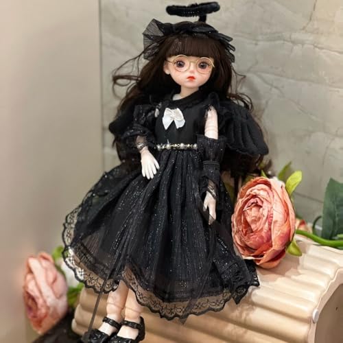 Retcvk 1/6 BJD Ball Jointed Blythe Smart Doll With Clothes - Anime Myou Kawaii Dolls (Black)