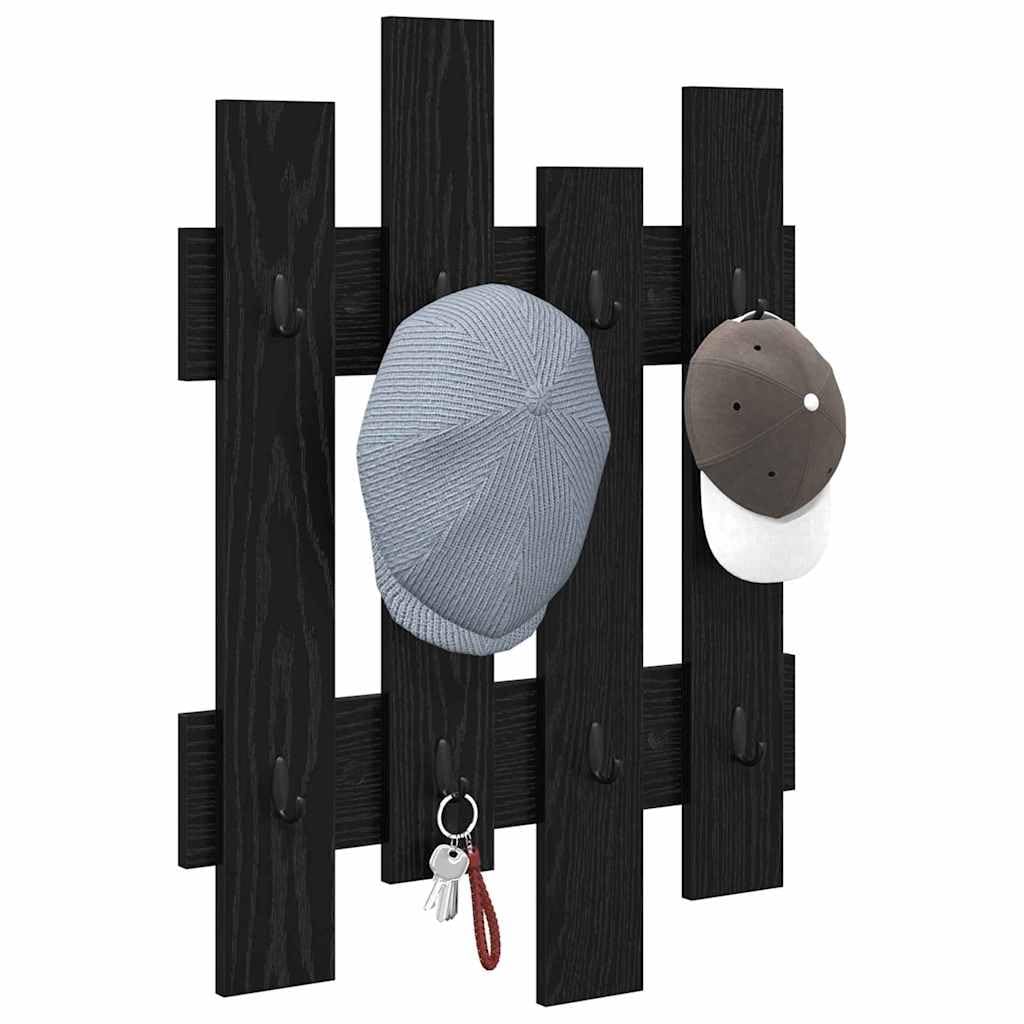 Black Oak Floating Wall Shelf with 4 Hooks | Measures 23.6 x 1.2 x 32.3 inches, crafted from engineered wood for space-saving storage in entryways and bedrooms.