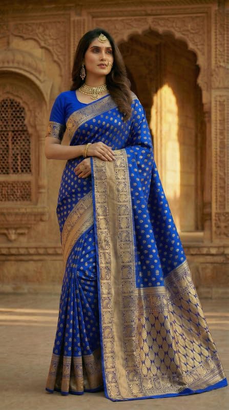 Image of C J Enterprise Women's Pure Soft Silk Saree With Blouse Piece For Wedding (Priya)