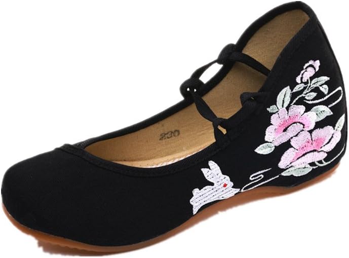 Tianrui Crown Women and Ladies The Jade Hare Embroidered Sandals Cheongsam Flat Shoes