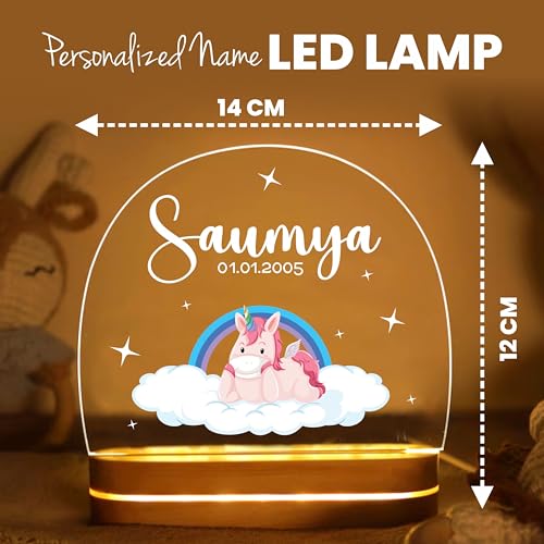 Image of PRINTHUA Plastic Personalized LED Night Table Lamp with Custom Name,Unique Gift for Women,Men,Kids,Girlfriend,Boyfriend,Husband,Wife,Perfect for Birthdays,& Special Occasions (Cute Unicorn),White