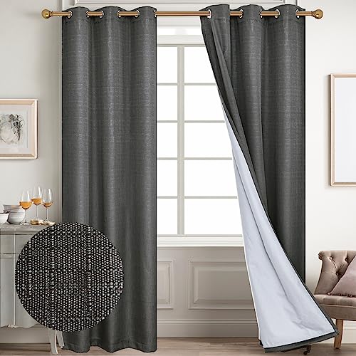 Diraysid 100% Blackout Curtains Dark Gray Linen Curtains for Bedroom