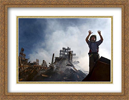 New York City WTC 9/11 Fireman 2x Matted 36x28 Large Gold Ornate Framed Art Print by The Cityscape Art Print Series