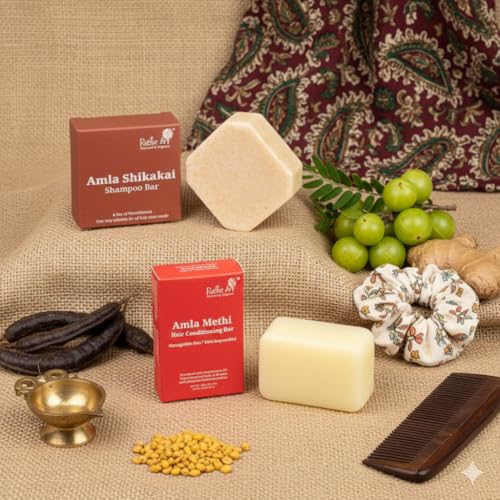 Image of Natural Amla Shikakai Shampoo Bar (Shampoo Bar + Conditoner Bar) | Hair Fall Control & Scalp Cleansing | Methi, Ginger & Mango Butter | Sulphate & Paraben Free | Rustic Art