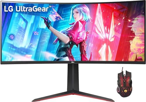 LG 34″ Ultragear Curved Gaming Monitor, 21:9 QHD(3440 x 1440) Display, sRGB 99% Color Gamut, 160Hz Refresh Rate, VA with HDR 10 Compatibility and AMD FreeSync Premium, Black, 34GP63A-B