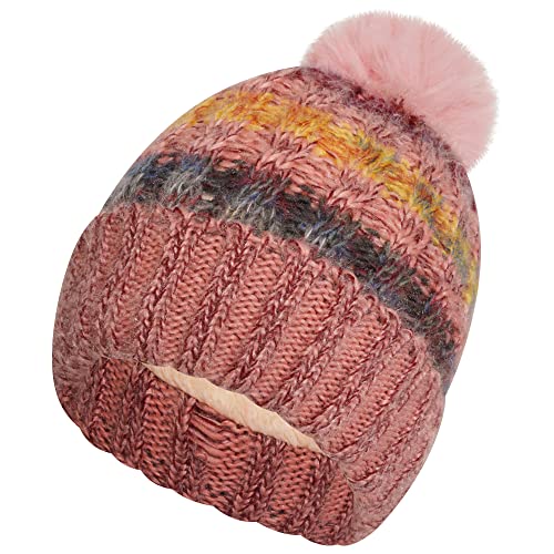 Loxdonz Damen-Beanie-Mütze mit Zopfmuster und flauschigem Kunstfell, Fleece-Futter, Totenkopf-Mütze, Manschette, rose, Einheitsgröße Cover
