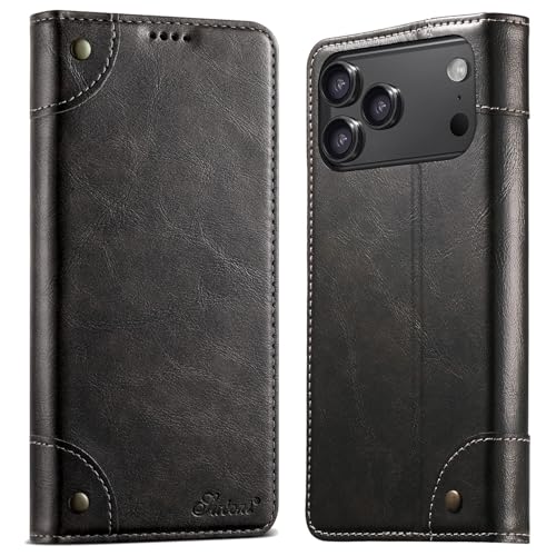 Housse iPhone 17 Pro cuir gris foncé étui à rabat magnétique anti-choc