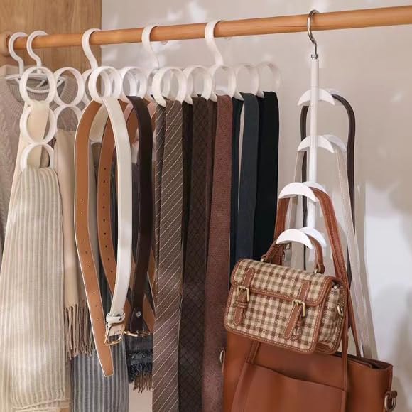 Minicoco 2PCS Swivel Handbag Hooks Bag Organiser with 4 Hooks Space Saving Scarf Handbag Belt Hook Organiser Display Stand (White) - Image 3