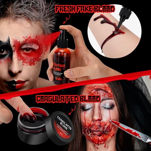 Halloween Special Effect Makeup Kit 6 Colors Fake Blood Face Body Painting, Liquid Latex Sfx Makeup with Skin Wax and Scar Stickers, Multiple Accessories for Vampire Zombie and Fake Scar - Image 4