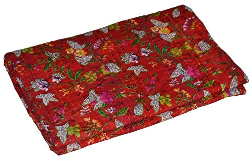 Textile Work Creations Handmade Bedcover Bedspread Kantha Quilt Indian Bedding Blue Grey Handmade Throw Tapestry Handmade Pure Cotton Quilted Bedding 90 x 108-image-29