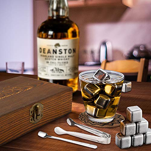 Whiskey Stones,Reusable Chilling Stainless Steel Whiskey Rocks,Ice Stones Set of 9,Come with Stainless Steel Tongs,Storage Pouch and Classy Coasters by AYAOQIANG - Thumbnail 7