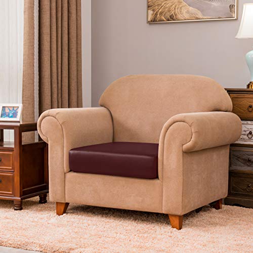 Dyfun Couch Cushion Cover Pu Leather Sofa Cushion Slipcover Stretch Waterproof Chair Seat Slipcover Furniture Protector (Chair Cushion, Wine) #TOP1