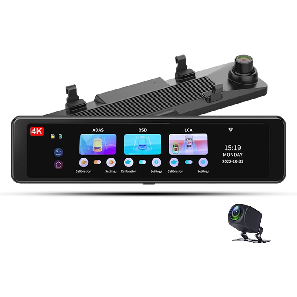 Specchietto retrovisore Dash Cam per auto Dual Cam 4K+1080P Registrazione scatola nera con WIFI BSD ADAS visione notturna GPS logger