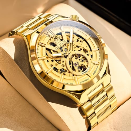 Image of OLEVS Men Watch Automatic Mechanical Skeleton Moon Phase Dress Business Stainless Steel 3AT Waterproof Luminous Men Wrist Watch