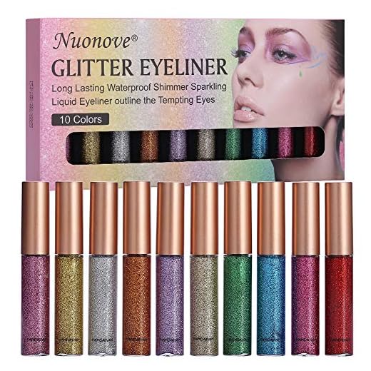 Delineador De Ojos Brillo, Glitter Eyeliner, Liquid Glitter Eyeliner, Delineador de ojos de Colores, Sombra de ojos Shimmer Sparkling Eyeliner de larga duración a prueba de aguaeliner 10 Colores