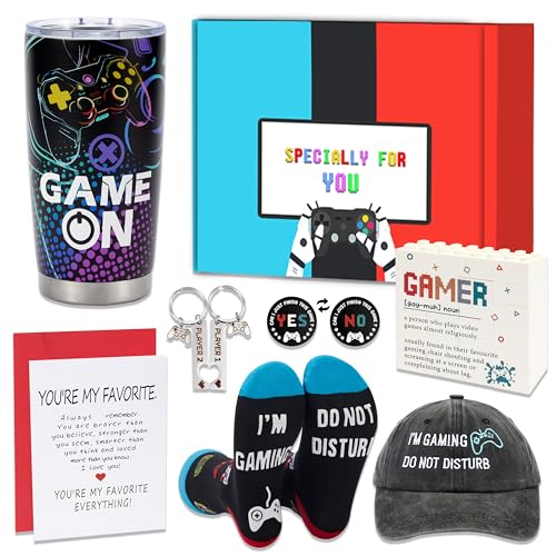 Huuitan 8 Pcs Gamer Birthday Gifts Set, Gaming Game Tumbler Gift for Kids Boys Teens, Cool Gamepad Stuff Accessories Gifts Box for Men Dad Boyfriend Husband Brother Male Friends Video Game Lovers