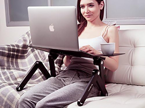 Lavolta Laptop Table Desk with Cooling Pad - Laptop Notebook Stand Adjustable with Mouse Board - Collapsible Ergonomic Breakfast Bed Tray Book Holder - Black