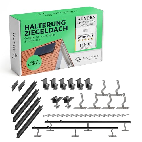 Solarway Balkonkraftwerk Ziegeldach Halterung für Solarpanel | Ziegeldach Befestigung für 2 Solarmodule vertikal Halterung Set | Schwarz