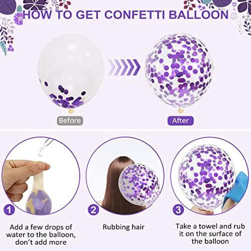 30Pcs Purpurowy zestaw balonów, 12 cali fioletowy Confetti Balony fioletowy ciemny fioletowy i biały balony lateksowe helu z wstążką na urodziny ślub dzieci Baby Shower Party Decorations