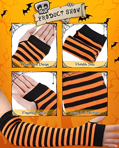 Image of Women's Long Knitted Fingerless Gloves Thumbhole Stretch Arm Warmers | Stretchy soft knitted arm warmers for women, comfortable thumbhole design, ideal daily winter hand sleeve accessories