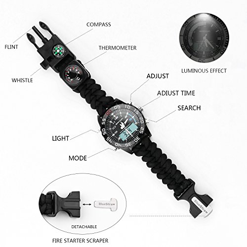 Digital Survival Sport Watch - Waterproof Emergency Military Dual Dial Watch Adjustable 5 Time Patterns Multifunctional 3 Interchangable Wristband Bracelet Watch with Survival Gear - Thumbnail 2