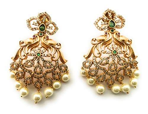 Image of Sasitrends Temple Wear Gold Plated AD Studded Choker Necklace With Earring Jewellery Set For Women & Girls