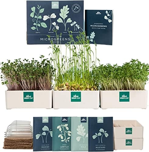 Urban Leaf Indoor Microgreens Growing Kit – Organic Micro Greens Sprout Seeds Kit – Self-Watering Microgreens Growing Trays & Mats – Lentil, Kale, Radish & Mustard Micro Seeds – Sprouts Growing Kit