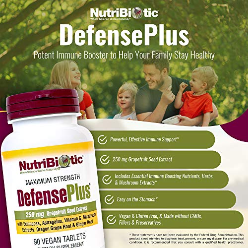 NutriBiotic – DefensePlus, 90 Tablets - 11 in 1 Immune Support with Vitamin C, Zinc, Grapefruit Seed Extract, Echinacea, Astragalus Root & Immune Boosting Extracts & Mushrooms - Vegan & Gluten Free - Image 4