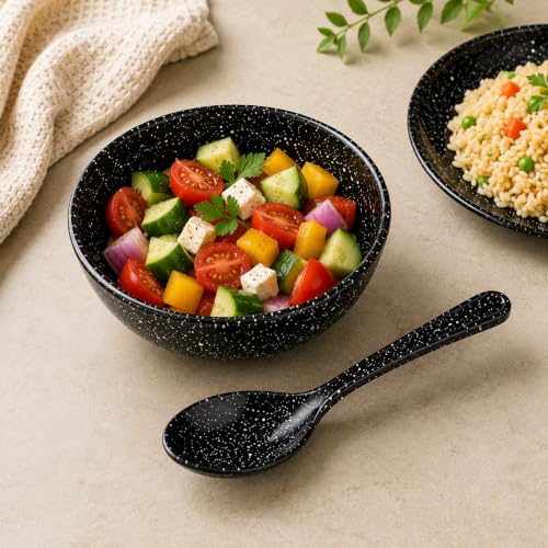 Image of Melvio By Malti Black Granite 6 Piece Tea Spoon | Melamine Dinnerware Set, Premium Dinner Set Crockery Plates Bowls Tableware for Home Dining Kitchen