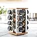 Kamenstein 16 Jar Warner Revolving Countertop Spice Rack Organizer with Lift & Pour Caps and Spices Included, FREE Spice Refills for 5 years, Stainless Steel & Bamboo with Black Caps
