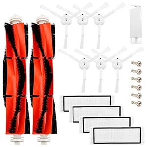 ABC life Zubehör für Xiaomi Saugroboter, 2 Zentralbürste& 6 Seitenbürste& 1 Reinigungshilfe& 4 HEPA Filters,Staubsauger-teile Ersatzteile für Xiaomi Mi Robot und Cleaner Roborock S50 S51 S6(19-Teilig)