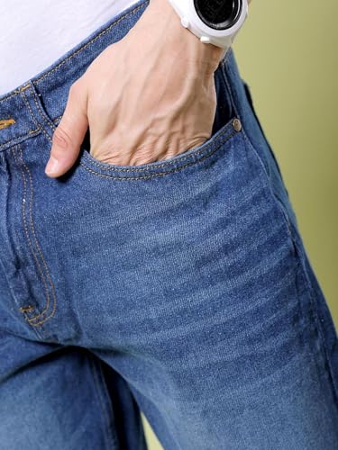 Image of The Indian Garage Co Men Bootcut Loose Fit Solid Mid-Rise Jeans