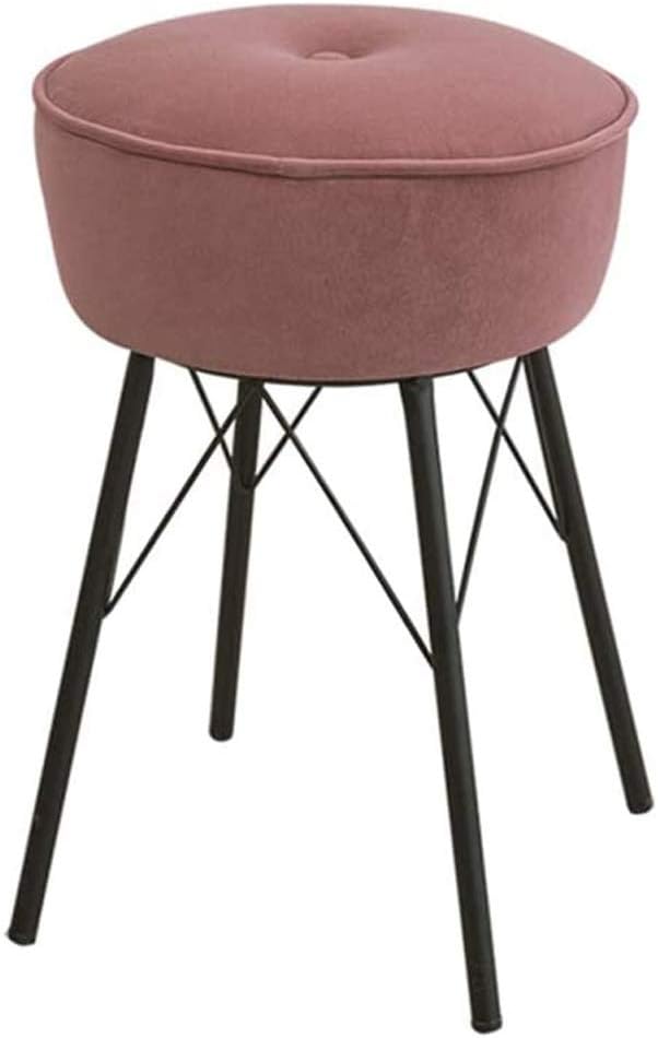 Makeup Stool，for Bathroom Bedroom Dresser, Round Modern Fabric Vanity Bench Footstool/K Green