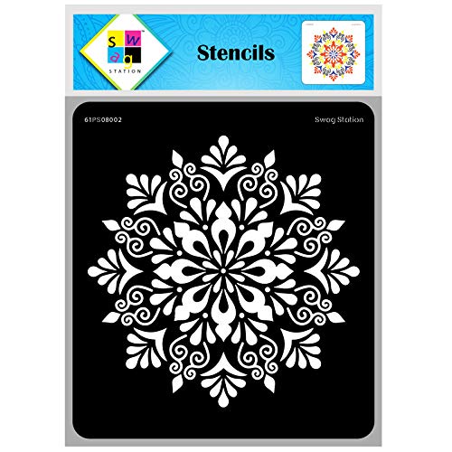 SWAGSTATION Reusable DIY Mandala Pattern Large Size Stencils (12"x12") - Decorative Reusable Mandala Stencils for Art & Craft - Home Décor, Wall Painting-image-9