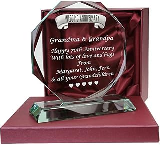 De Walden 70th Wedding anniversary Engraved Glass Gift Platinum 70 Years Gifts