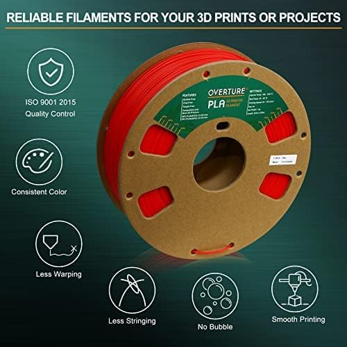 OVERTURE PLA Filament 1.75mm,Filament PLA 1kg Spool(2.2lbs), Fit Most FDM Printer, Dimensional Accuracy +/-0.02mm(Red) - Image 5