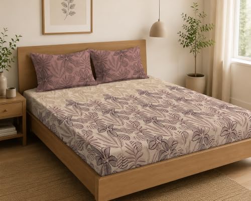 Image of LOOMLYFE 300 TC Microfiber XXL Soft Cotton Super King Size Printed Bedsheet For Double Bed, 108 Inches X 108 Inches, 9 Feet, 275 X 275 Cm With 2 Large Size Pillow Covers - Marooncoconut