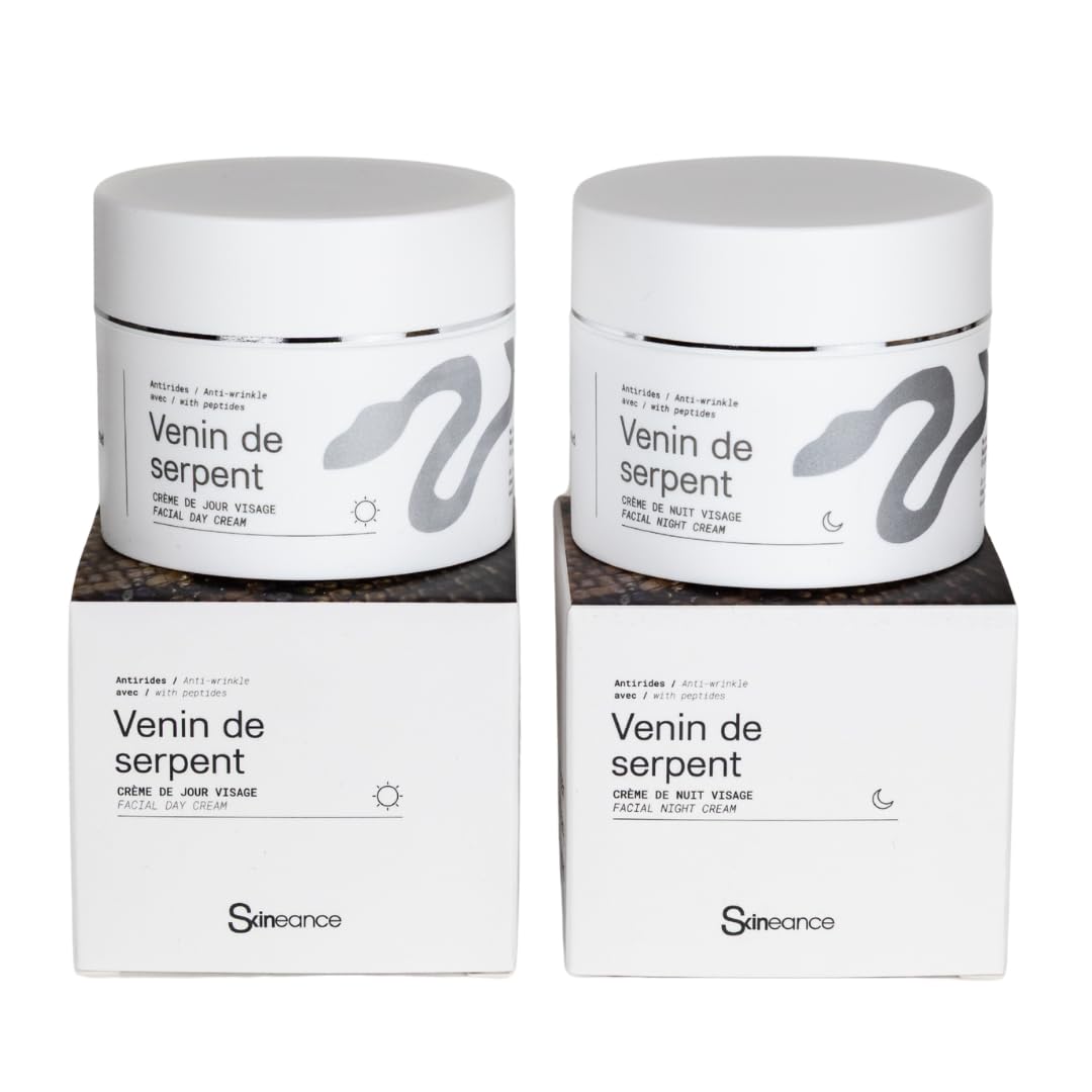 SKINEANCE – Il veleno di serpente DUO giorno e notte - Attivi anti-età - Riduce le rughe d'espressione, le linee sottili, le borse e le occhiaie - 2 x 50ML…