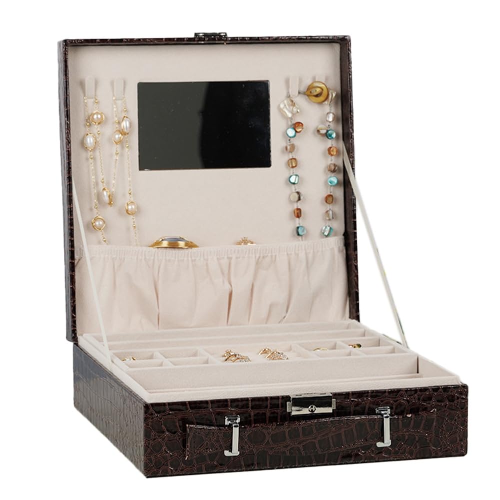 Boîte à bijoux Cosmin en cuir avec serrure pour organiser bagues et boucles d'oreilles
