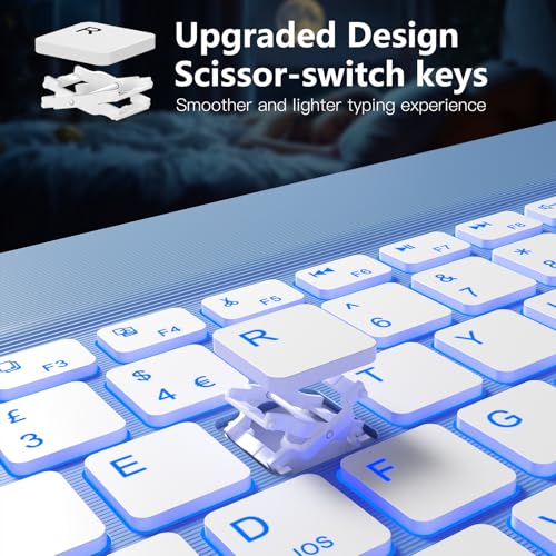 Vobafe Bluetooth Keyboard and Mouse Set with Backlight, Quiet Rechargeable Wireless Keyboard and Mouse with Phone Holder, for iPad/Samsung/iOS/Android/Windows, Ultra-thin keyboard, UK layout, Blue - Image 4