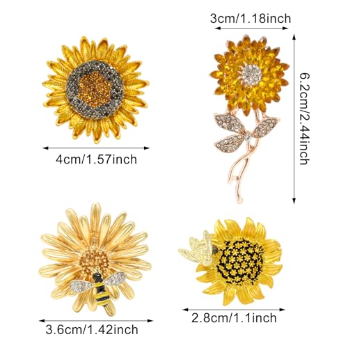 Image of Honbay 4PCS Sparkling Rhinestones Sunflower Brooch Pins Enamel Alloy Flower Bee Brooches Daisy Breastpin Lapel Pins Hat Scarf Shawl Sweater Cardigan Clips