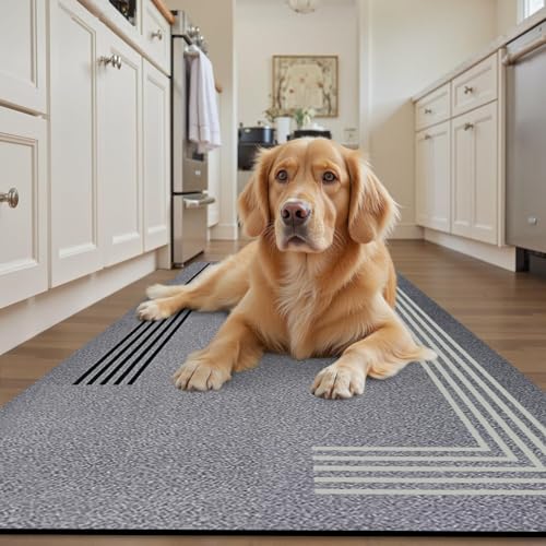 Image of SITTELLA 45x80 cm Rectangular Anti-Skid Rubber Kitchen Mat Set - 3.5mm Thick Water Absorbent Carpet Floor Rug for Kitchen & Home Use, Grey