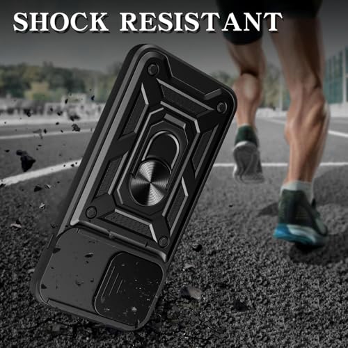 Image of Spazy Case Oneplus 13S Back Cover | Heavy Duty Hybrid Case with 360 Degree Rotating Finger Ring Holder + Slider Shutter Camera Protection Case for Oneplus 13S - Black