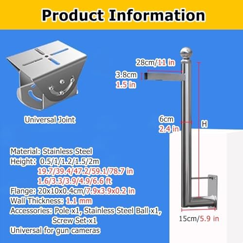 L-Shaped Security Camera Mounting Bracket - Durable Wall-Mount Stand with Installation Kit for Fence & Wall Surveillance, Adjustable 1m-3.3ft, Ideal for Outdoor Use