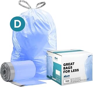 Plasticplace Custom Fit Trash Bags, Compatible with simplehuman Code D (100 Count) Tinted Blue Drawstring Garbage Liners 5.3 Gallon / 20 Liter, 15.75" x 28"