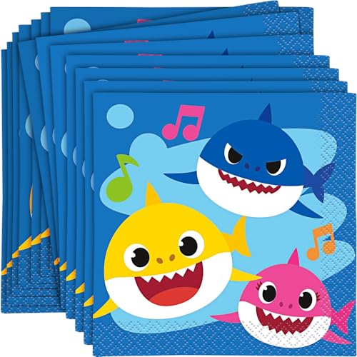 Baby Shark Multicolored Beverage Napkins - 5" (Pack of 16) - Vibr...