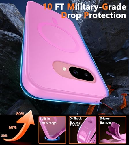 Image of FNTCASE for Google Pixel 9a Case: [Compatible with Magsafe] Translucent Matte Magnetic Phone Cover - Military Grade Drop Protection - Shockproof Protective Cases for Pixel 9A (Pink)