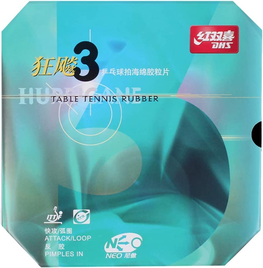 Ppbigu Double Happiness NEO Hurricane 3 Table Tennis Rubber/Ping Pong Rubber, with Free bubber Sleeve Adhesive Film, 2.1mm (39, Black)